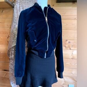 Vero Moda Cadence Velvet Bomber Jacket Teal Blue Gold Zip Quilted Lining Small